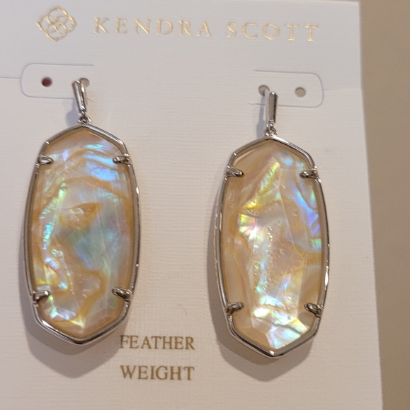 KENDRA SCOTT FACETED IRIDESCENT ELLE EARRINGS ABALONE SILVER RHODIUM - Picture 5 of 8